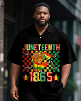 Men's Plus Size Juneteenth Fist 1865 Letter Print Shirt Shorts Suit